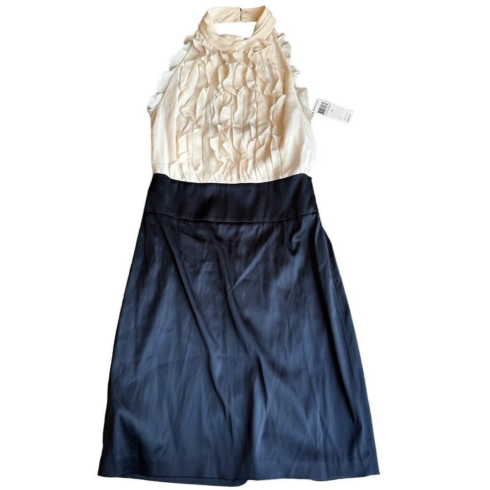 BcbgMaxAzria ruffled halter dress navy gardna and cream 8 NWT